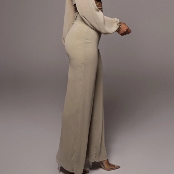 JLUXLABEL Two Piece Olive Green Sage Wrap Wide Leg Set - Picture 6 of 14